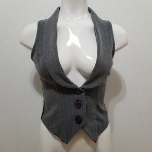579 vest Size? pinstripe unlined floral lace back ribbon tie Y2K waistcoat